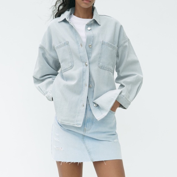 ZARA PATCH POCKET Z1975 DENIM OVERSHIRT - Picture 1 of 8